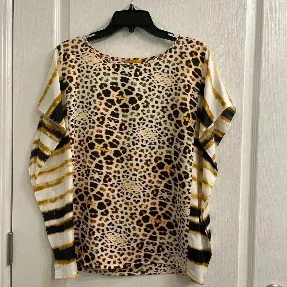 Silk Short Sleeve Animal Print Blouse
